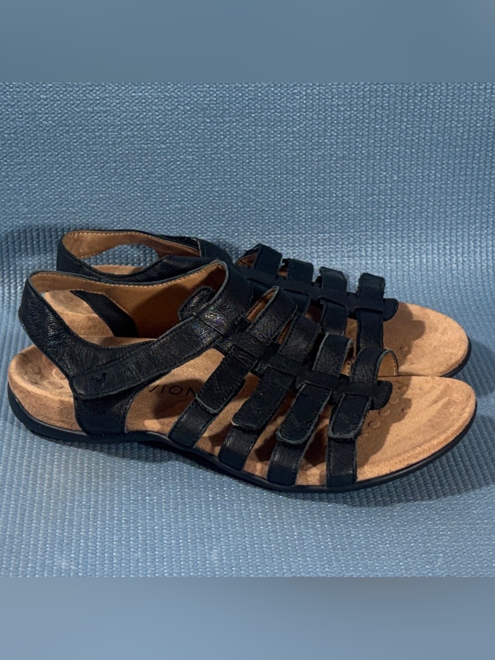 Vionic Harissa Women's Black Leather Adjustable Orthotic Sandals Size 9